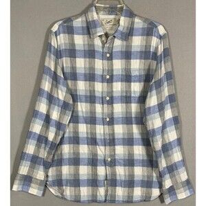 Grayers Clothiers Shirt Mens M Blue Gray White Plaid Flannel Button Down Shirt